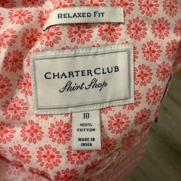 Charter Club Women's Sz 10 Relaxed Fit Pink Floral Button Up Blouse #3591 - Picture 9 of 9